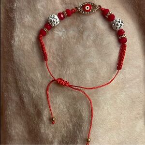 Red and Gold Beaded Evil Eye Bracelet